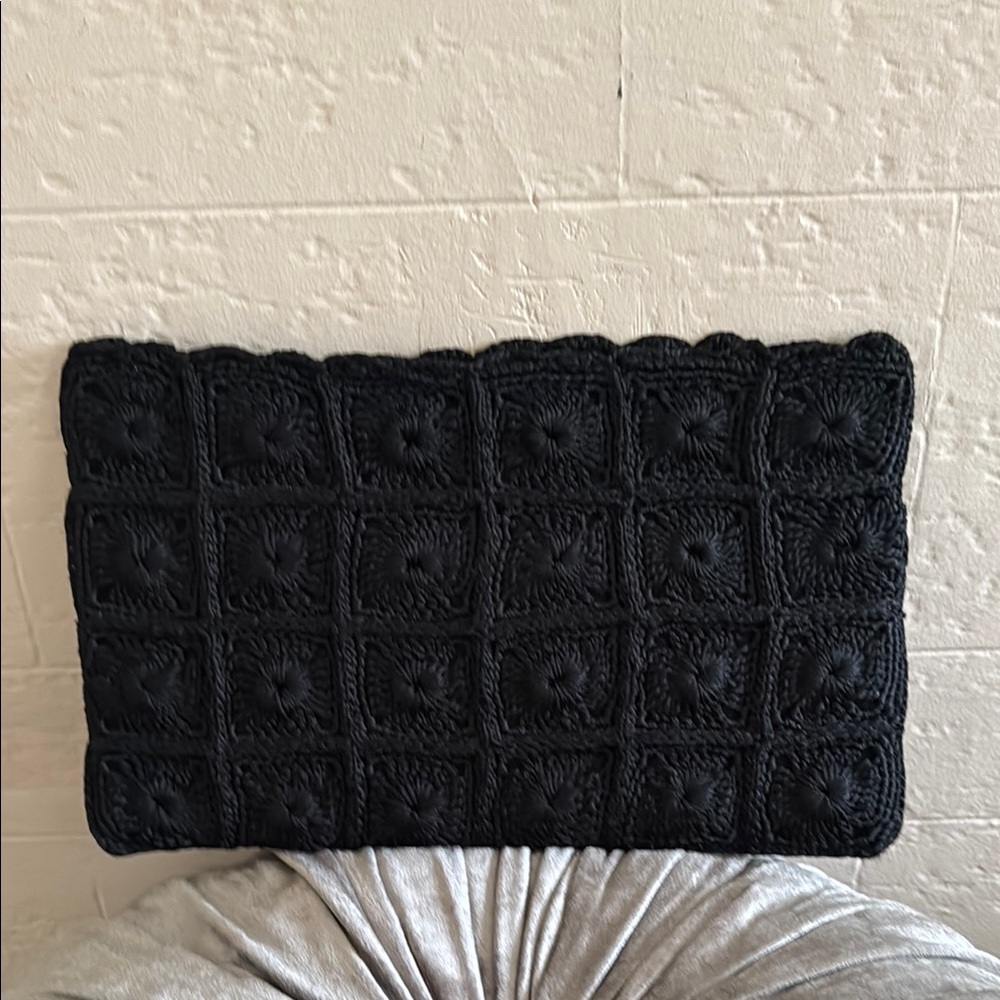 Vintage black crochet large clutch bag
